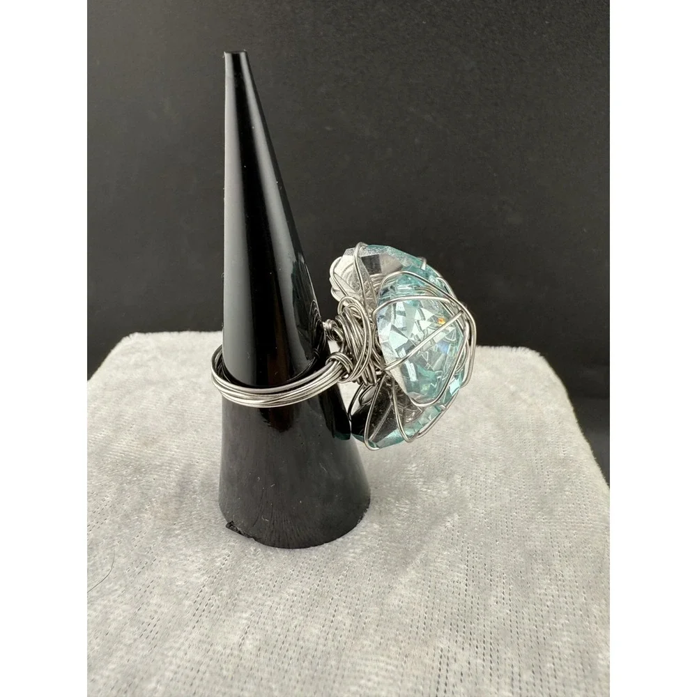 Light‎ Blue Ring Wire Cluster Cocktail Rhinestone 6